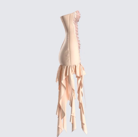 Beige Printed Chiffon Top with Lace-Detail Shorts Set